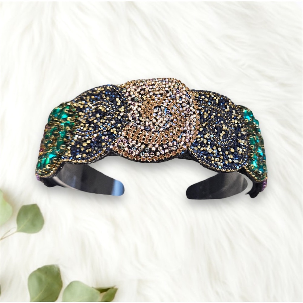 082 - Trend Green / Purple Rhinestone Headband Geometric